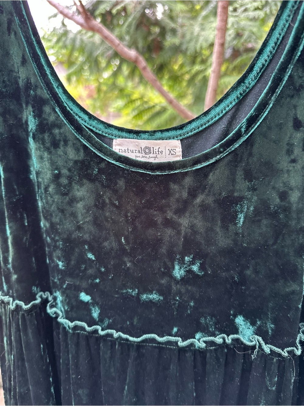 Natural Life Emerald Green Crushed Velvet Tiered Dress - Picture 2 of 3